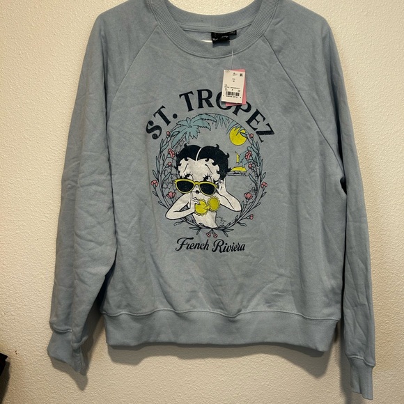 Betty Boop Light Blue Crewneck Sweater NWT Medium - Picture 2 of 4